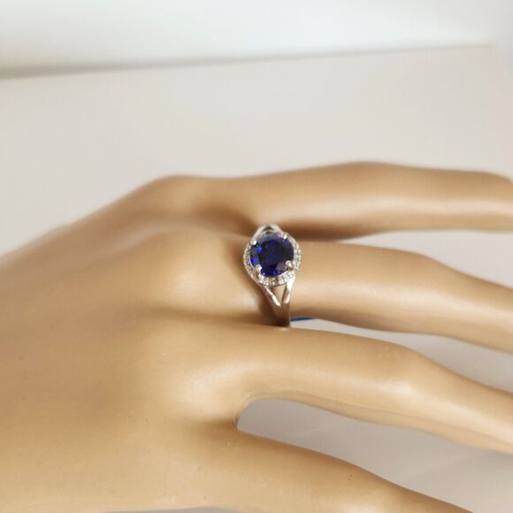 Tanzanite Simulated CZ Halo Ring Size 7-3/4 - Picture 10 of 10